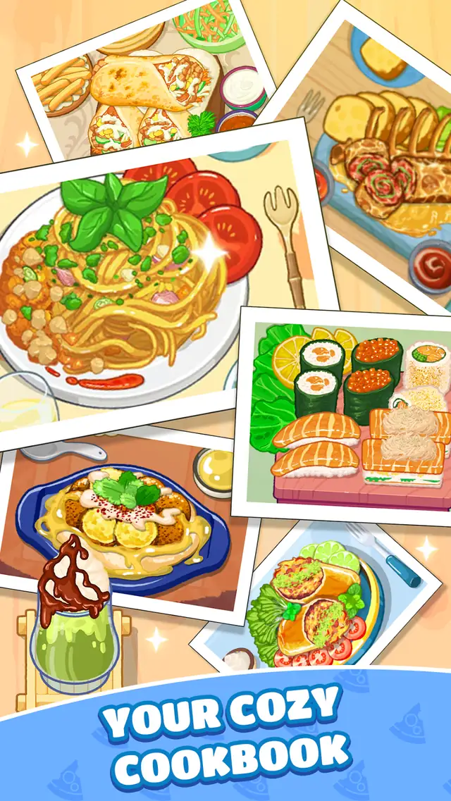 Cookingdom screenshot with plated dishes from the in-game cookbook