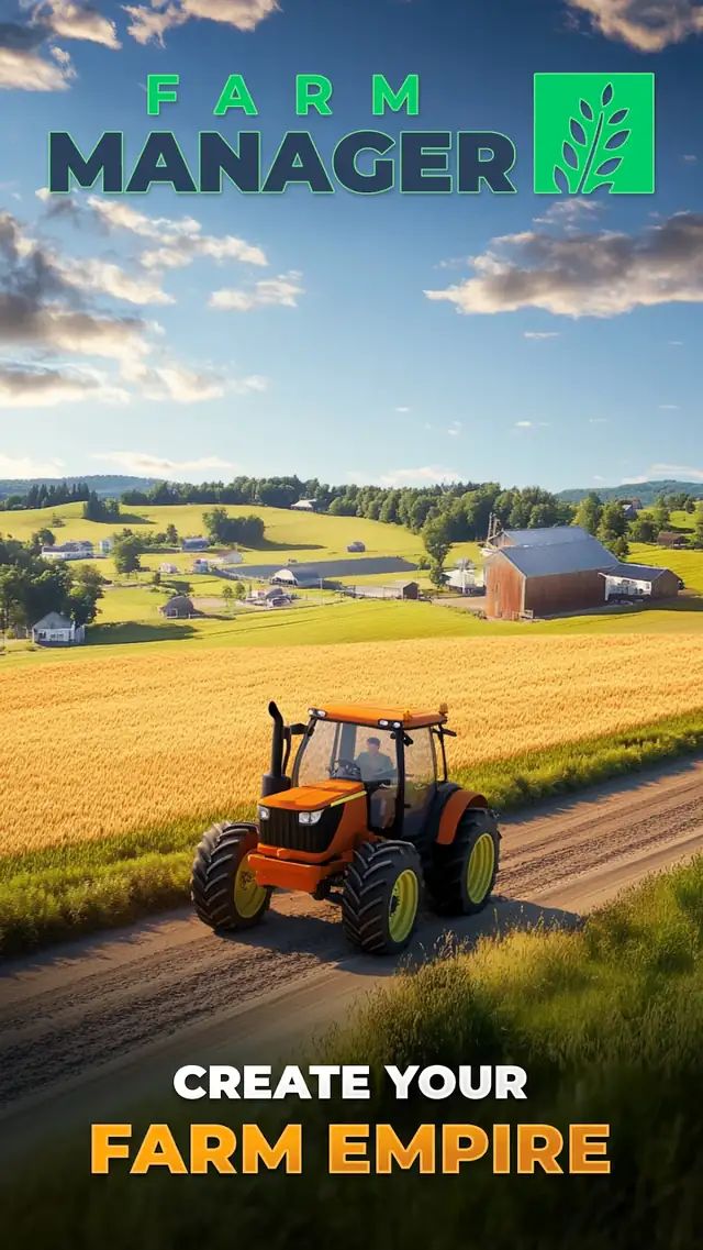 Farm Manager 2026 screenshot showing a tractor working a wheat field