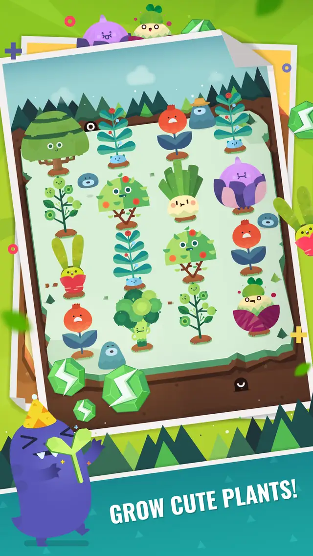 Pocket Plants screenshot showing a grid of cartoon plants being grown