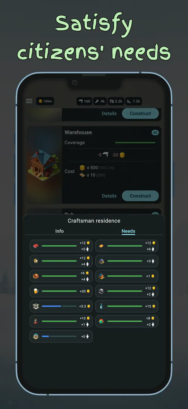 Victorian City Builder Idle resource and population panel