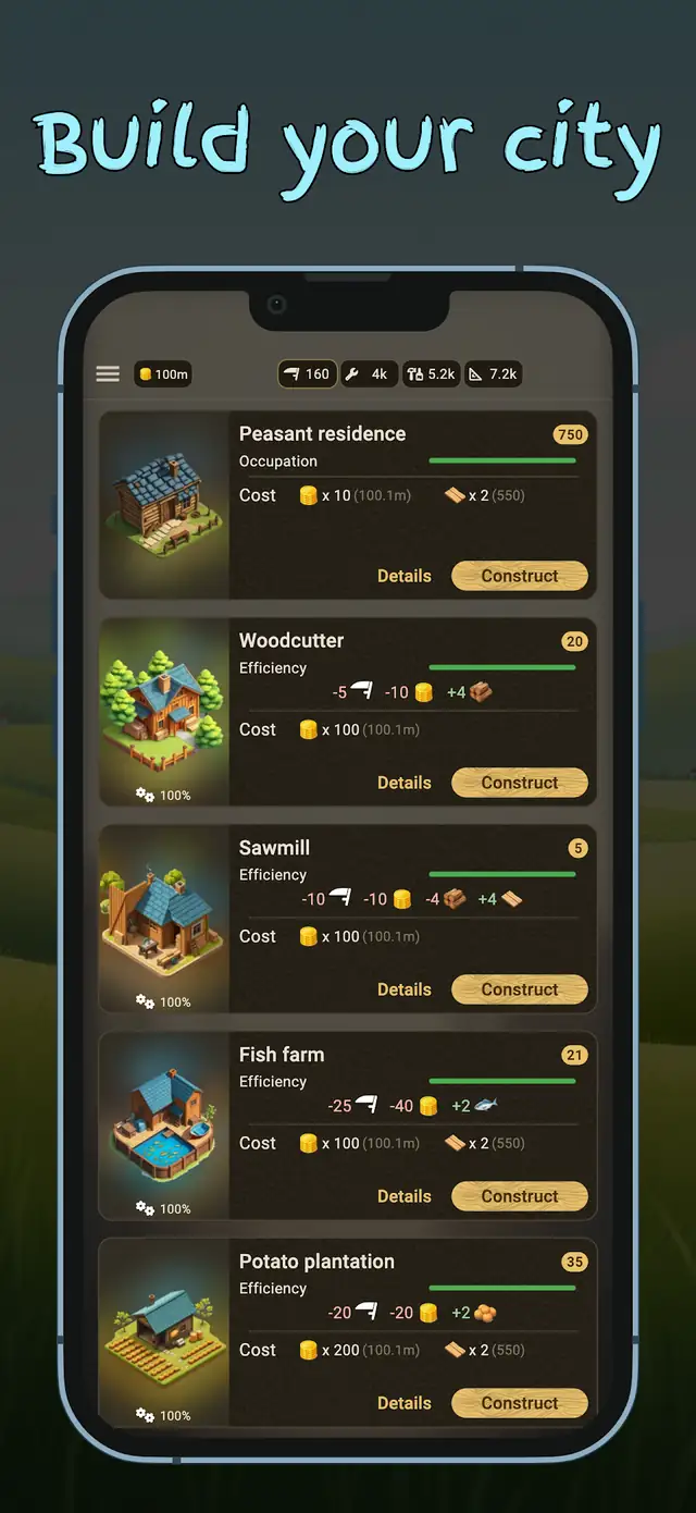 Victorian City Builder Idle screenshot showing the city overview panel